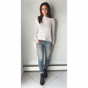 [FRAME] Open-Knit Mock Neck White Sweater